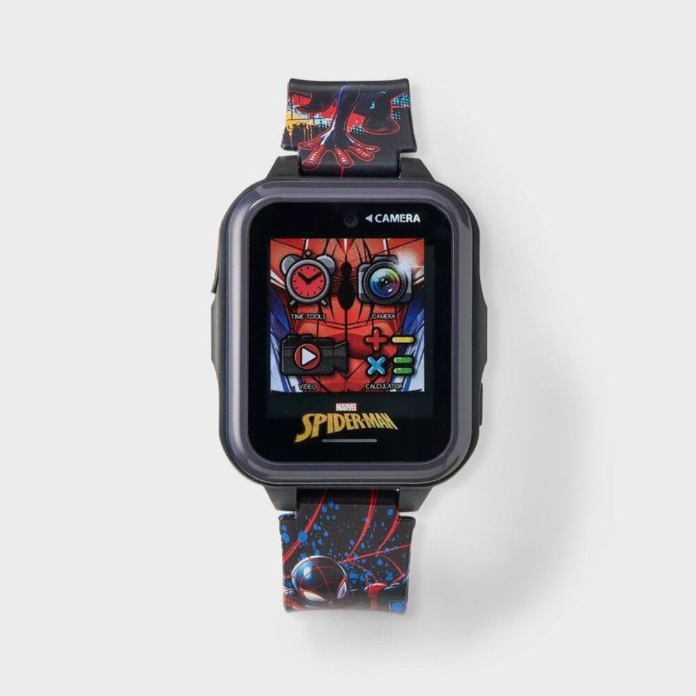 Open Box - Spider-Man - Boys' Spider-Man Light Up Interactive Watch - Blac Black